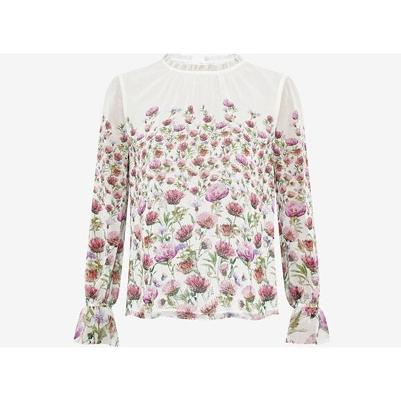 Ted Baker Luceal Ivory Pink Thistle Floral Print Long Sleeve Blouse Size 4/Large - Picture 1 of 7
